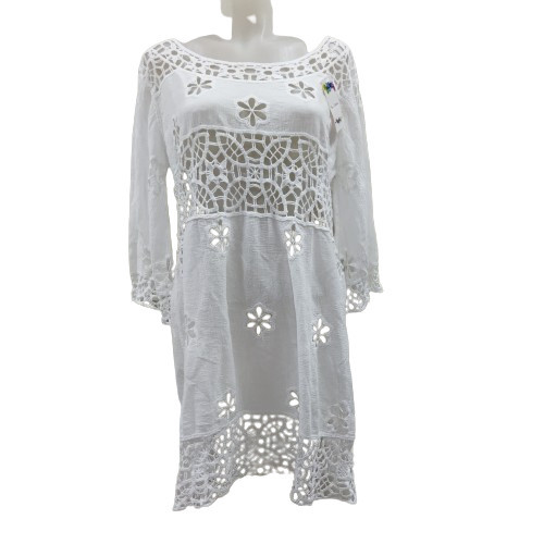 Női fehér horgolt hímzett nyári blúz, one size - New Collection - ÚJ