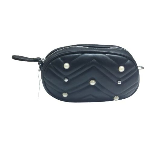 Fekete gyöngyös steppelt kistáska, ridikül, crossbody, övtáskaként is horható - ÚJ