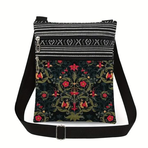 Női hímzett hatású crossbody táska, kis vászon válltáska 20x25 cm - ÚJ 