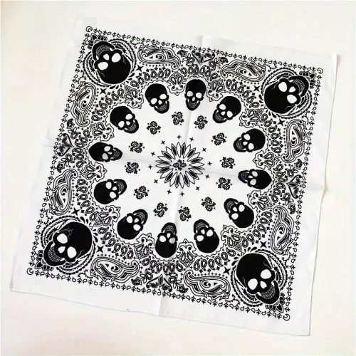 Fehér koponyás kendő, sál, bandana - ÚJ