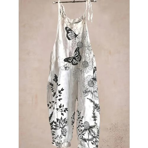 Női 0XL-es fehér pillangós, lepkés nyári overall, playsuit - ÚJ