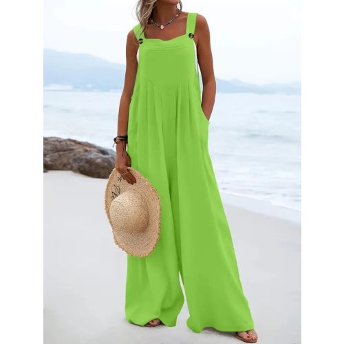 Női 1XL-es nagyméretű zöld kantáros nyári overall, playsuit - ÚJ