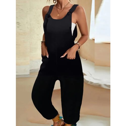 Női XXL-es fekete kantáros nyári overall, playsuit - ÚJ