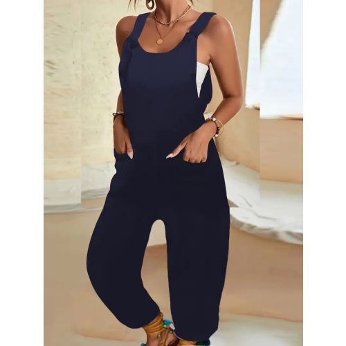 Női XXL-es sötétkék kantáros nyári overall, playsuit - ÚJ