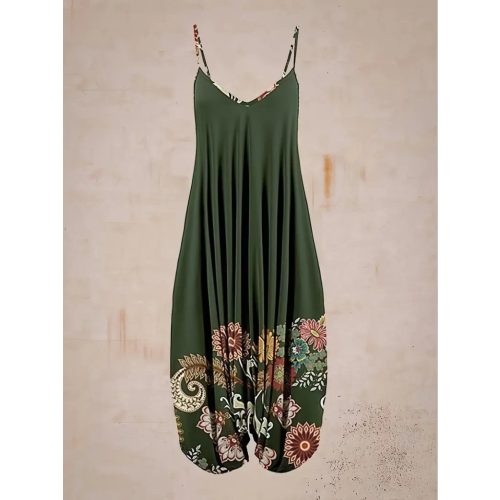 Női XXL-es zöld virágos hárem nyári overall, playsuit - ÚJ
