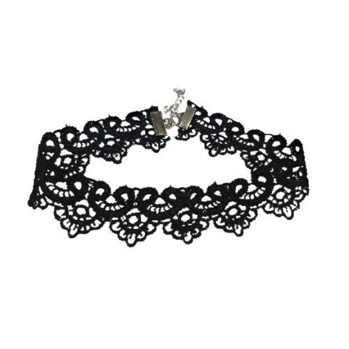 Fekete csipkedíszes textil choker nyaklánc - ÚJ