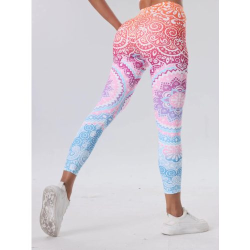 Női L-es fehér-rózsaszín-kék mandalamintás leggings - ÚJ