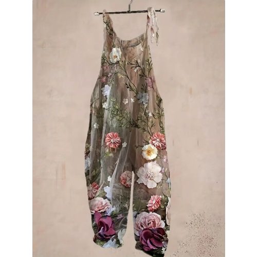 Női XXL-es szürke kantáros nadrág, bohém nyári overall, playsuit - ÚJ
