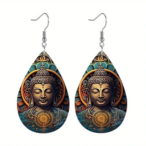 Buddha mintájú csepp alakú könnyű akasztós fülbevaló - ÚJ
