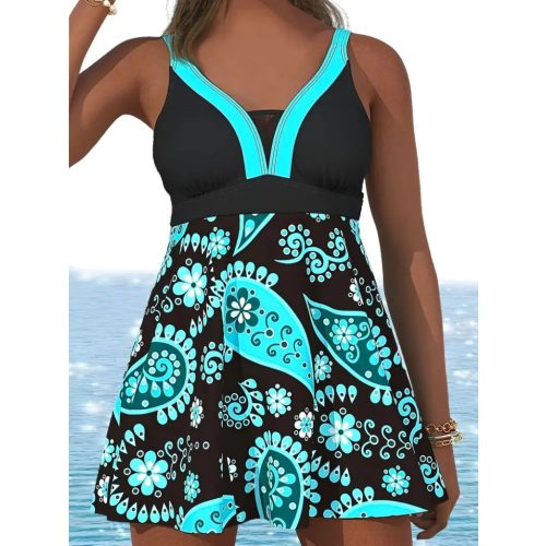 Női 1XL-es fekete-türkiz tankini - ÚJ
