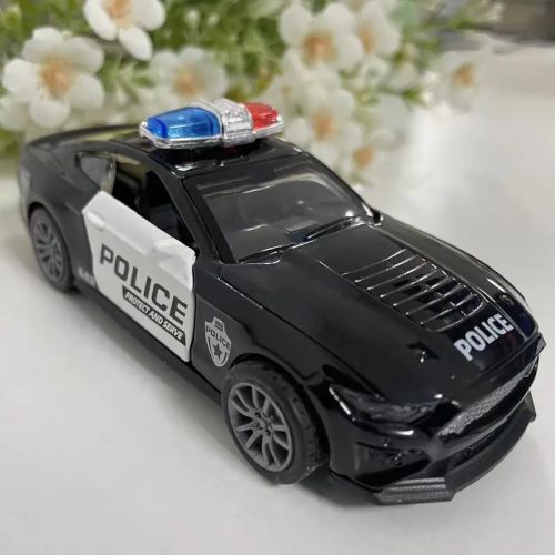 Fekete fém rendőrautó, kisautó - ÚJ